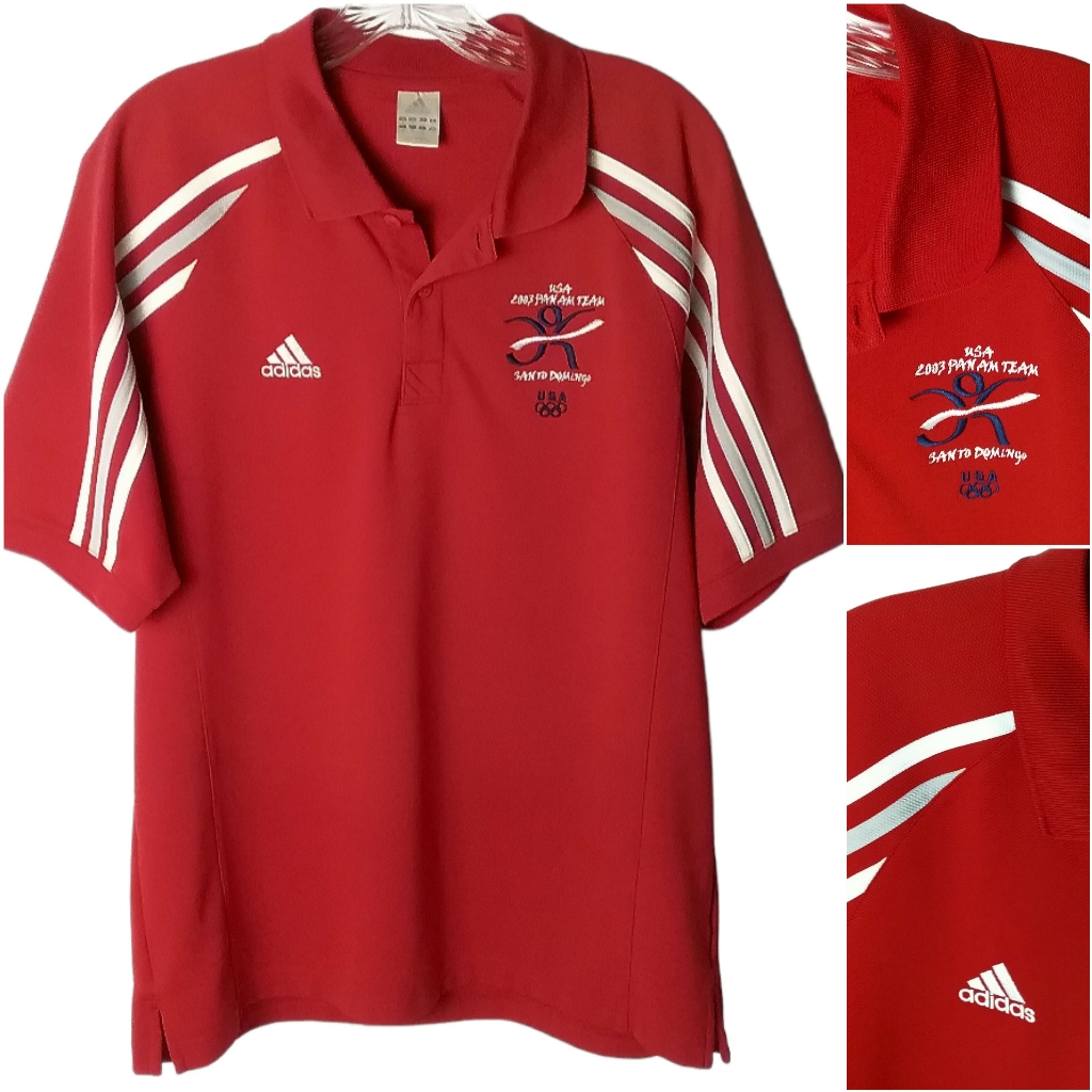 Adidas Shirt Men's Medium 2003 Usa Pan Am Olympic Team Polo Shirt Santo